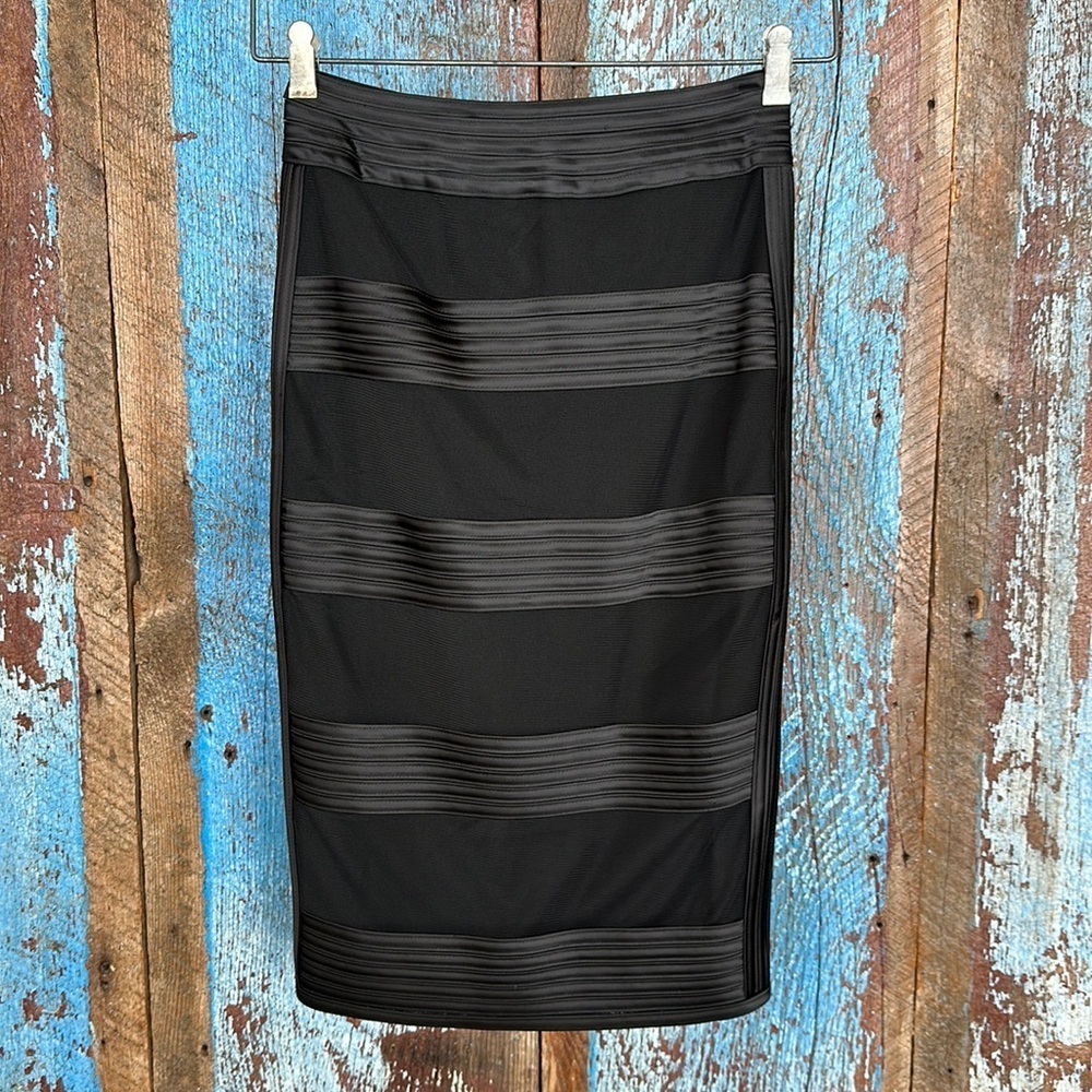Marciano Black Mesh Panel Pencil Midi Zipper Skirt Size 0